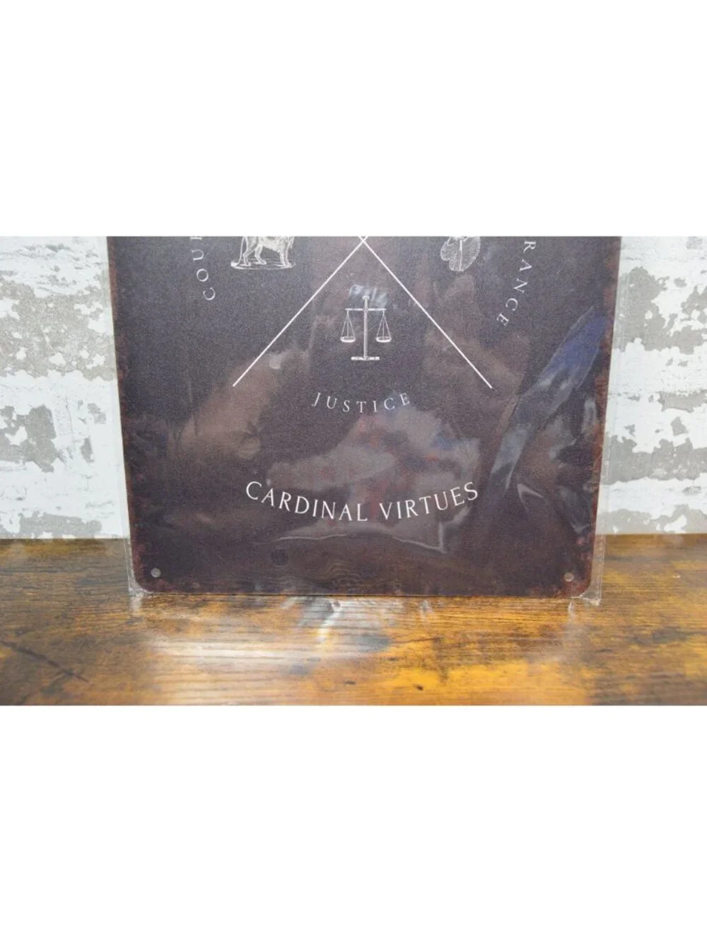 Cardinal Virtues Metal Sign Justice Wisdom Courage Temperance 8 x 12 inches
